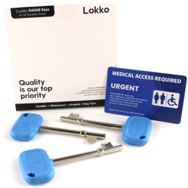 Lokko Radar Key for Disabled Toilets UK (3 Pack) - Boxed with Bonus Toilet Use Card - Blue - Dimpled Grip, Durable, Waterproof, Easy to Use