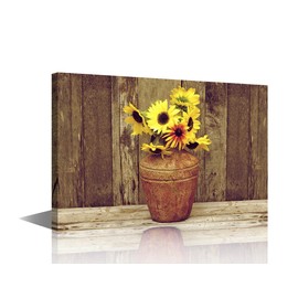 TISHIRON Canvas Wall Art Susan Flowers in a Rustic Vase Vintage Art Farmhouse Art for Home Office Bathroom Bedroom Stretched Giclee Framed Print Ready to Hang 8x12inch