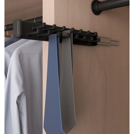 15-Hook Designer Wardrobe Reversible Closet Belt Rack with 11.22 Inch Retractable Pullout Extension (Matte Black)