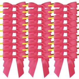 Micomon 50pcs 2-1/2" Hot Pink Satin Ribbon Bows with Twist Tie Bows for Christmas Gift Packing&Wrapping (Hot.Pink)