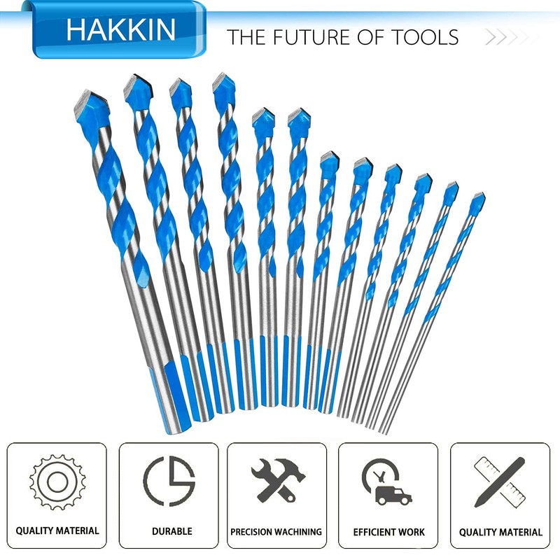 Hakkin 12 Pcs Masonry Drill Bits Set, 3mm - 12mm