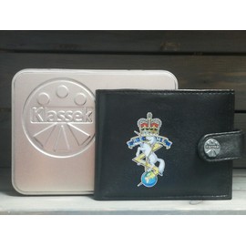 Klassek Corps of Royal Electrical and Mechanical Engineers (REME) Image Men Wallet Real Leather Cap Badge Emblem Military Crest Insignia RFID Blocking with Coin Pocket and Metal Gift Box