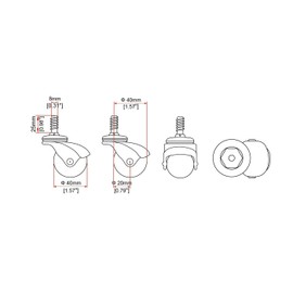 1-1/2" Diameter Antique Brass Swivel Hooded PVC Ball Caster 5/16-18 x 1" Threaded Stem 4 Pack