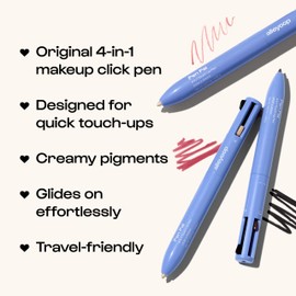 Alleyoop Pen Pal 4-in-1 Makeup Pen – Comes with Eyeliner, Lip Liner, Highlighter Makeup & Eyebrow Pencils for Women – Portable, Touch-Up On the Go – Cruelty-Free, Vegan (In A Rouge (Light))