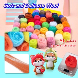 Mayboos Needle Felting Kit,Wool Roving 40 Colors Set,Needle Felting Starter Kit,Wool Felt Tools with Felting Tool Instruction Included for Felted Animal Needle Felting Supplies