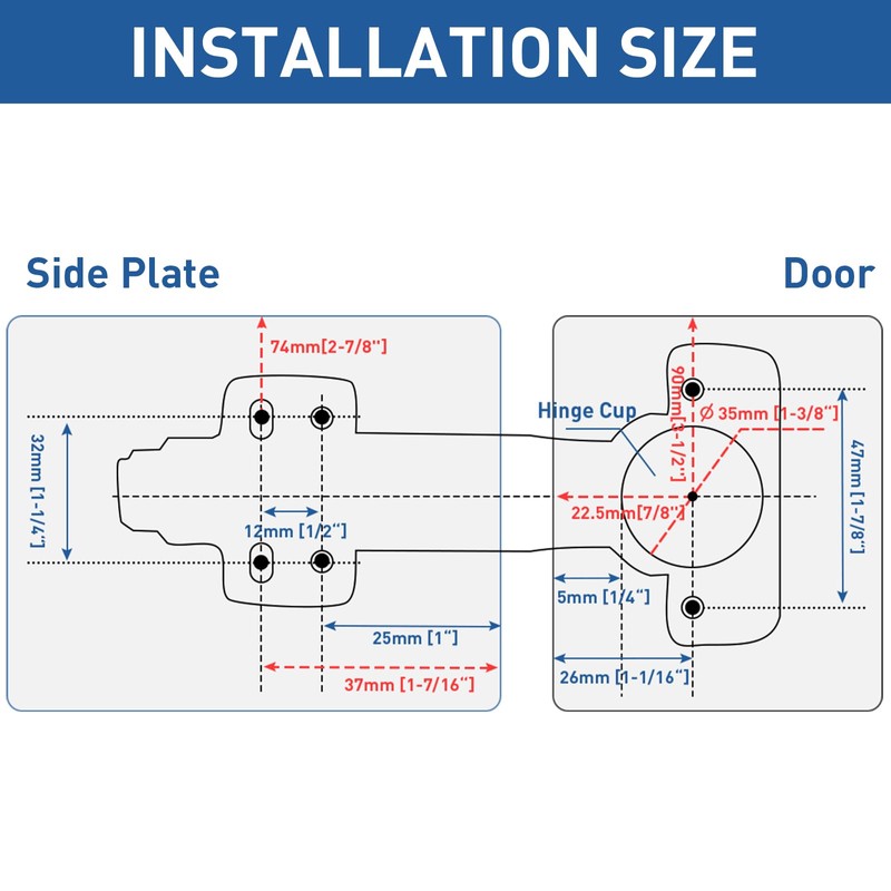 TamBee Corner Cabinet Hinge Bifold 175 Degree with Repair Plate