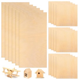 MeiHongJiaYe Pack of 18 Untreated Wooden Panels for Crafts, Balsa Wood, 1.5 mm Thin Plywood Panels, Wood Craft Panels for DIY Arts and Crafts, Model Making, Engraving (100 x 100 mm, 100 x 200 mm)