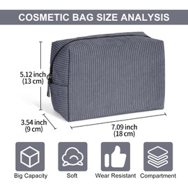 MAANGE Makeup Bag for Purse Small Cosmetic Bag Travel Makeup Pouch Corduroy Portable Versatile Zipper Pouch for Women(Gray)