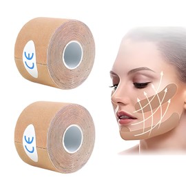 YanBous Face Lifting Tape, 2 Rolls - 2.5 cm x 5 m Anti-Wrinkle Patches, Multifunctional Face Tape for Firming the Skin, Myofascial Face Tightening Tape, High Elastic Kinesiology Tape, Beige
