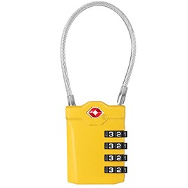 ZHEGE Luggage Lock 4 Digit TSA Suitcase Combination Lock, Travel Suitcase Lock Combination Code with Opening Alarm Display, Padlock Wire, Suitcase Lock for Travel, Small Cable Lock Locker (Yellow)