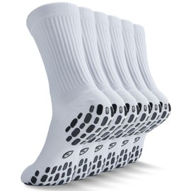 CWVLC Grip Socks Soccer - Cushioned Non-Slip Grippy for Men & Women Athletic - Barre Hospital Sticky Slipper Socks, Large, White, 3 Pairs