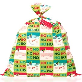 Unique Holly Santa Plastic Gift Bag | 7"x 9" | 1 Pc