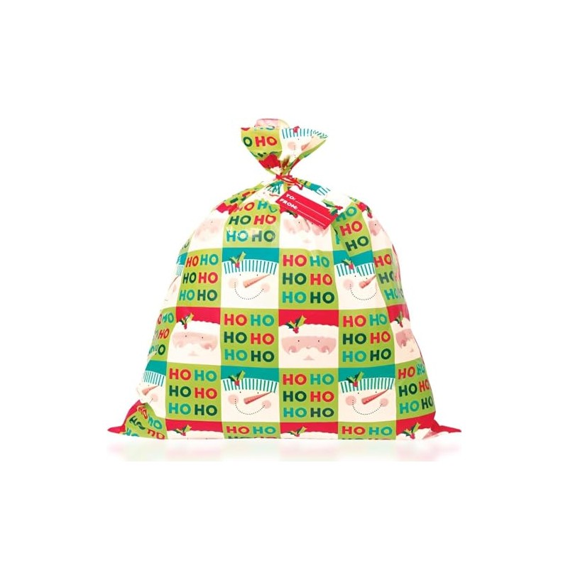 Unique Holly Santa Plastic Gift Bag | 7"x 9" |