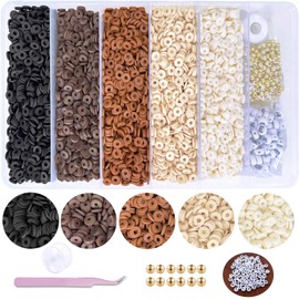 Earth Tone Clay Beads for Bracelets, Heishi Beads for Stackable Bracelets for Women, Polymer Clay Beads for Friendship Bracelet Kit, 5000 pcs Brown Cream Clay Beads for Jewelry Making and Crafts