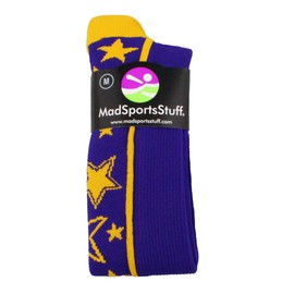 Crazy Socks with Stars Over the Calf Socks (Purple/Gold, Medium)