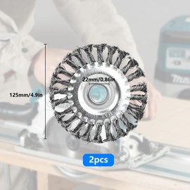 Set of 2 round brushes, diameter 125 x 22 mm, wire brush, angle grinder, braid round brush, disc brush, steel wire with braided wire bristles for angle grinder, drill