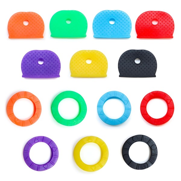 KYC-001 Key Cover, Random Color, Set of 14, Round, Semicircle, Organization, Color-coding, Keys, Protection, Identification, Marking, Cap, Sparkling Round