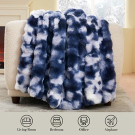 Amélie Home Faux Fur Throw Blanket for Couch, Fuzzy Soft Plush Thick Bubble Blanket for Sofa Bedroom Living Room, 50"x60" Inches, Tie-dye Blue
