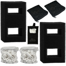 beaufan 2 Set Three-Stage Filtration Tank Filter Compatible with Fluval SPEC, EVO and Flex Desktop Aquarium Series, Includes 2 Carbon Filter Refills, 2 Foam Filter, 2 Ceramic Rings & 1 Filter Cord