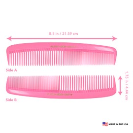 Allegro Combs 1000 X-Large Styling Comb Hair Cutting Barber Stylist Shampoo Combs All Purpose Wide And Fine Tooth Made In The USA 2 Pc. (Light Pink)