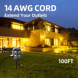 Flexoria Outdoor Power Stake Timer, Remote Control Dusk to Dawn Light Timer, 100FT Extension Cord Waterproof, 6 Grounded Outlets for Outdoor Christmas Decorations, ETL Listed