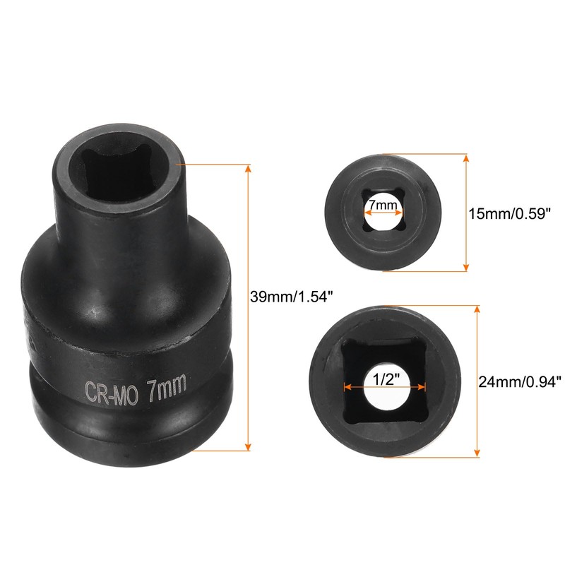 HARFINGTON 4 Point Square Socket 1/2" Drive 7mm Metric Square