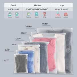 50Pcs 12x14 Inch Frosted Zipper Poly Bags for Clothing Plastic Packaging Bags for Small Businesses or Travel Storage, Clear Apparel Bag for Shirts Dress Sweater Socks Underwear| No Vent Holes