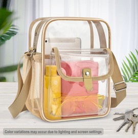 SPODEARS Khaki Clear Crossbody Bag for Stadium Events & Concerts - 10.5"x8.5" Adjustable Shoulder Strap Purse with 1 Bottle Holder