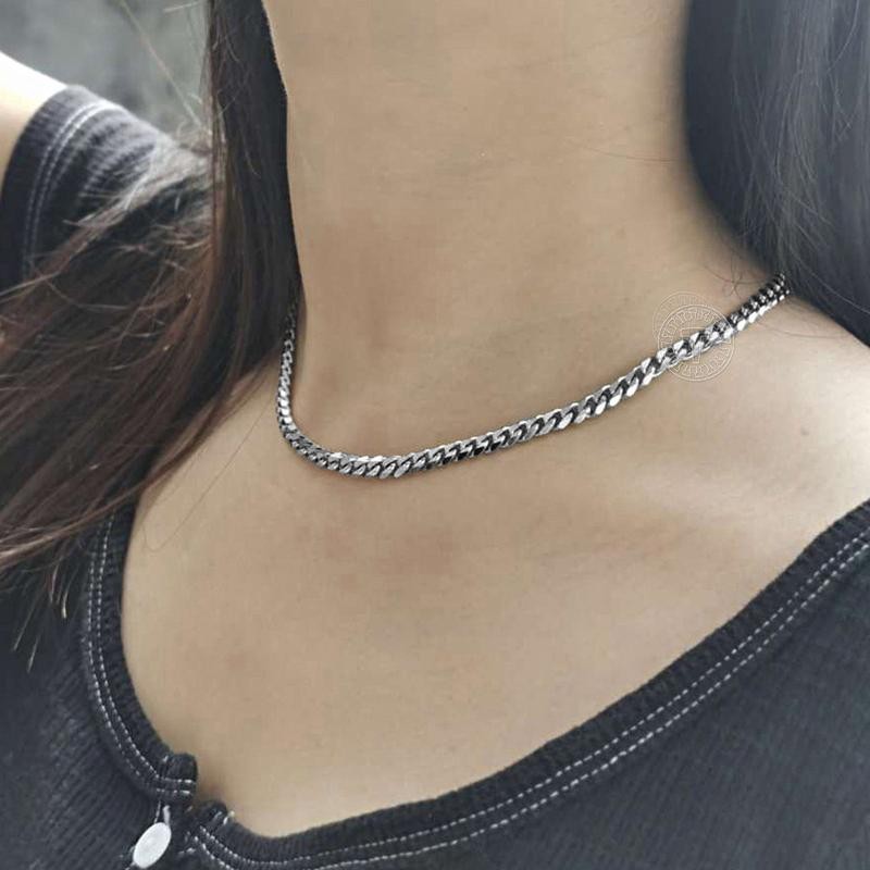 3/5/7/9/11mm Stainless Steel Silver Color Cuban Curb Chain Necklace Choker