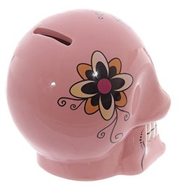 COLOURFUL SUGAR SKULL CERAMIC MONEY BOX ONE OFF FROM A CHOICE OF THREE COLOURS