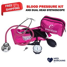 Dixie EMS Adult BP Cuff Dual Head Stethoscope and Blood Pressure Kit - Pink