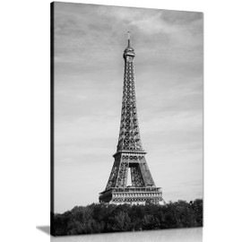 Panther Print Fine Art Prints Black & White Eiffel Tower Artistic Framed Canvas Print, Pictures for Home Walls, Bedroom, Living Room & Bathroom Decor 31x20cm (12x8in)