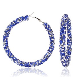 Glitter Hoop Earrings Full Circle Round Sparkle Rhinestone Crystal Wrapped Drop Dangle Earrings for Women Bohemia Statement Jewelry-blue
