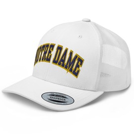 RIVEMUG NG Notre Dame Embroidered Curved Bill Trucker Hat Mid Crown Adjustable Snapback City Cap White
