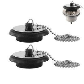 2 Pcs Universal Bath Plug, Bathroom Sink Plug with 15.8in Stainless Steel Chain, Replacement Drain Stopper for Bathroom Kitchen Sink (Size 1.65in to 1.77in)