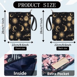 CRASPIRE Sun Book Sleeve Moon Stars Protector Book Covers for Paperbacks Washable Fabric Cloth Book Cover with Zipper and Extra Sleeve Pocket for Book Lovers Classmate Friend Gifts