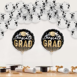 KatchOn, Black and Silver Graduation Balloons - Pack of 52 | Congrats Grad Balloons | Grad Balloons for Class of 2025 Decorations | Graduation Balloons 2025 | Graduation Decorations 2025