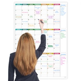 Large Dry Erase Calendar for Wall - Undated 3 Month Wall Calendar, 28" x 40"(Vertical), Dry Erase Calendar for Wall with 8 Stickers - Colorful