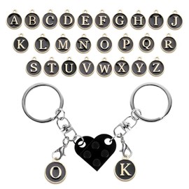 CWPFVQA 1 Pair Heart Shaped Building Block Keychains With 26 Pieces English Alphabet Accessories, Couple Keychains, DIY Alphabet Keychains, Spliced Keychains, black