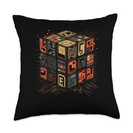 The Melting Cube - Competitive Speed Cubing Merch Vintage Speedcubing 70's Youth Retro Geometric Math Puzzle Throw Pillow, 18x18, Multicolor