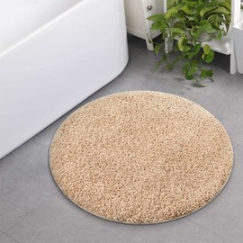 Seavish Luxury Beige Bath Rug 23.6" Shaggy Round Bathroom Rug Non Slip Efficient Water Absorbent Machine Washable Tufted Circle Bath Mats Microfiber Soft Plush Circular Rug Floor Carpets