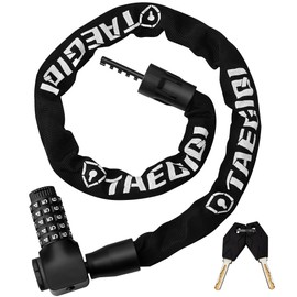 TAEGIQI Upgrade Bike Lock,Bike Chain Lock with 2 Ways to Unlock,5 Digit Resettable Combination and 2 Keys,Heavy Duty Anti-Theft 3.2 Feet,High Security Bicycle Locks for Ebike,Escooter,Gate,Door