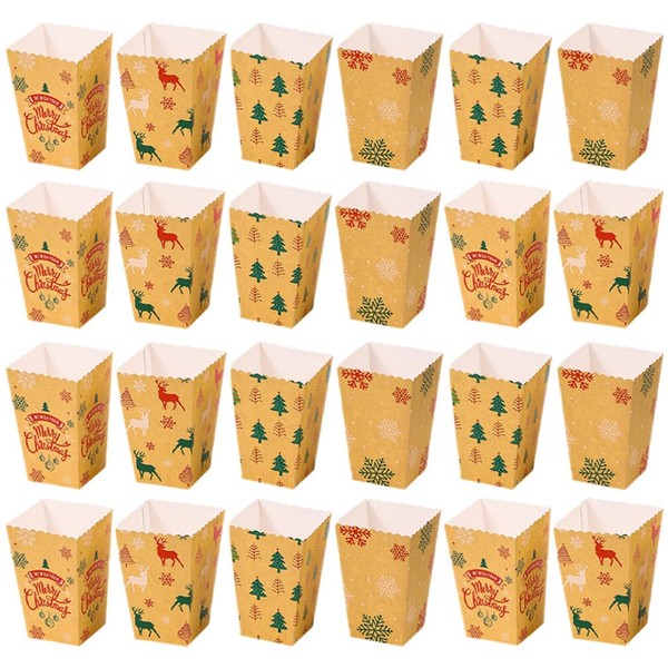 Gadpiparty Popcorn Cartons 24pcs Christmas Popcorn Boxes Cardboard Popcorn Container Movie Night Paper Snack Box Trays Candy Box Xmas Christmas Party Supplies