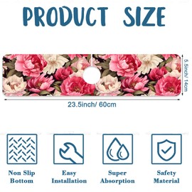 Garden Flowers Kitchen Sink Splash Guard Faucet Mat Watercolor Peonies Super Absorbent Fast Drying Mat Sink Splash Guard Behind Faucet for Kitchen Bathroom, 23.5"x5.5"