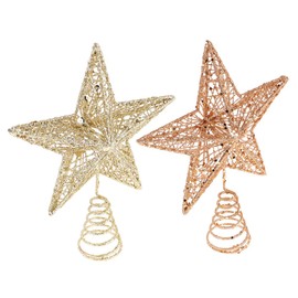 Ciieeo 2Pcs Five Pointed Star Tree Topper Beautiful Iron Art Xmas Tree Decoration Gold Rose Gold for Festive Indoor Outdoor Decor Reusable for Memorable Celebrations