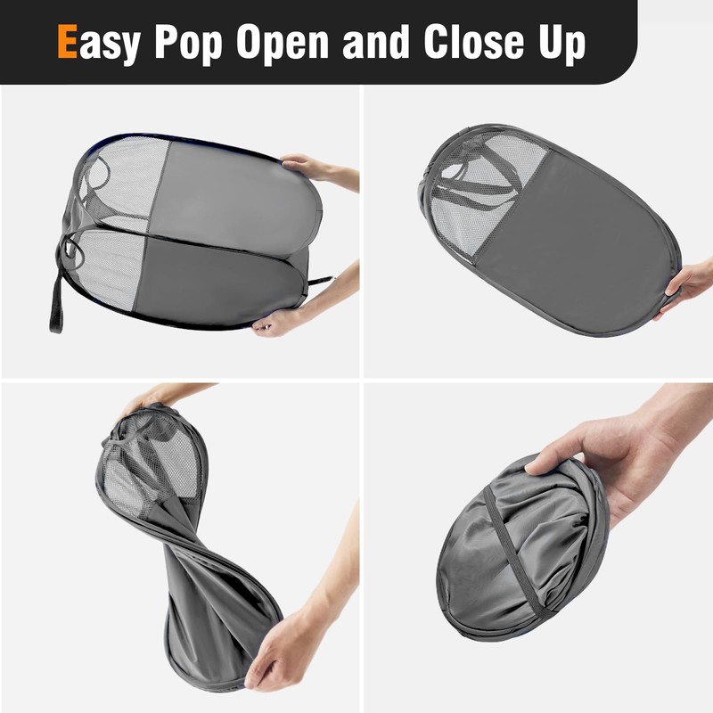 TECHMILLY Pop Up Foldable Laundry Basket, Mesh Laundry Hamper with