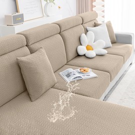 Smiry Waterproof Couch Cushion Covers, Stretch Jacquard Thick Sofa Cushion Covers, Washable Seat Cover Slipcover Elastic Furniture Protector for Pets, Kid (Back Cover M, Camel)