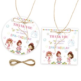50pcs Spa Thank You Tags, Spa Day Gift Tag with String for Girl Makeup Party, Round Thank You Paper Tags for Pajama/Spa Themed Party Favors