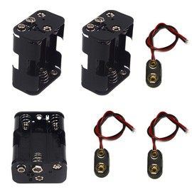 LAMPVPATH 3 Pcs 6 x 1.5V (9V) AA Battery Holder Leads with 3 Pcs 9V I Type Snap Connector Plastic Housing Two Layers Battery Case