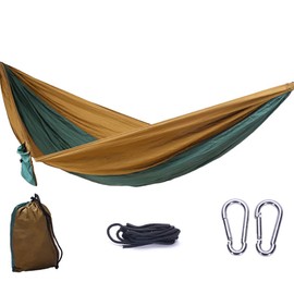 Green&Brown Camping Hammock Kit 270 x 140cm Nylon Lightweight Parachute Portable Double Hammock with Straps